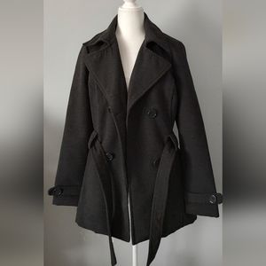 Coat Double  Breasted Belted Jacket  Jou Jou  Women Gray Size Large Good Cond.